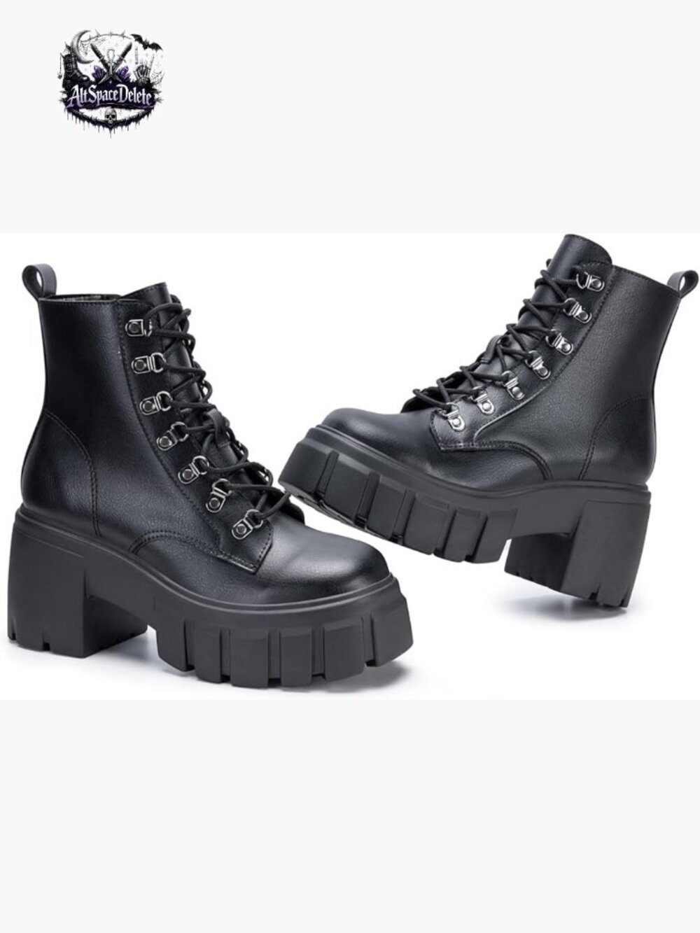 Lightweight Lace Up Chunky Platform Lug Sole Combat Ankle Booties Heels